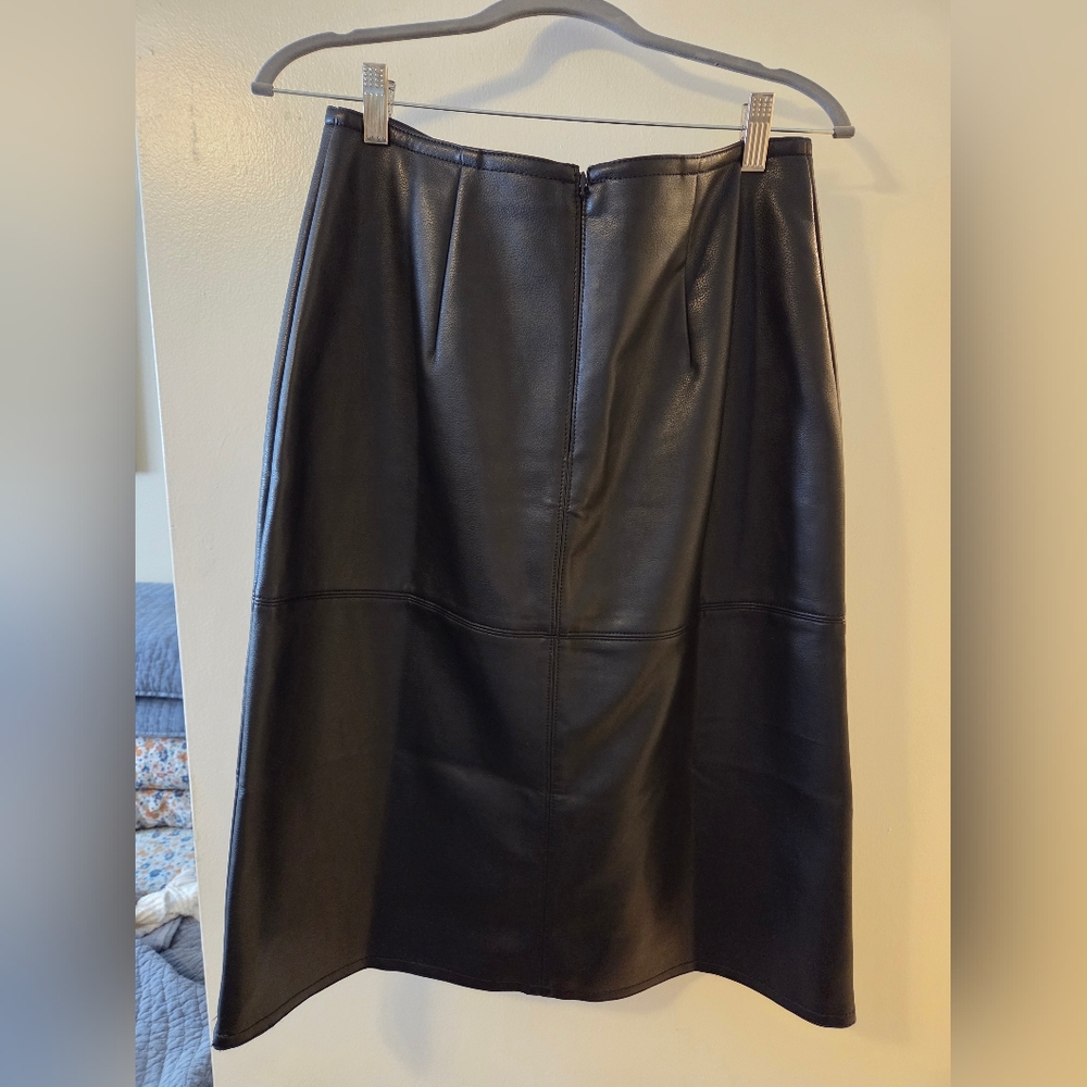 Ann Taylor Black Faux Leather Midi Skirt - Picture 2 of 4
